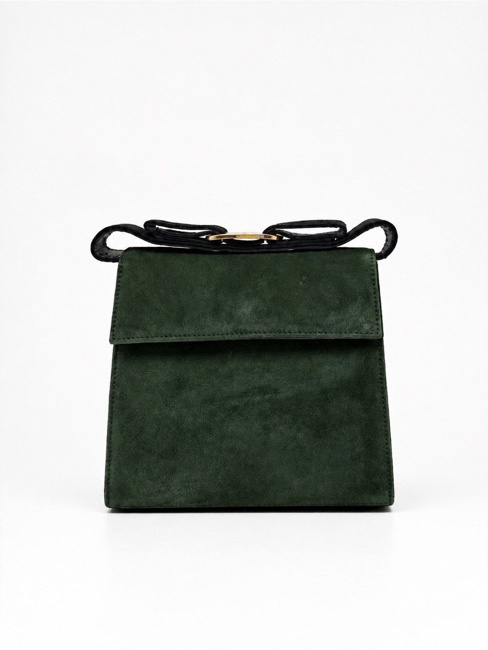 Salvatore Ferragamo Green Suede Crossbody Bag Vara Bow Mini Flap